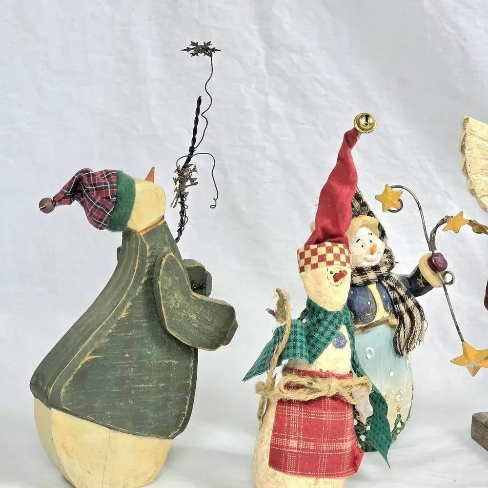 Primitive Christmas Snowman & Angel Figurines Lot